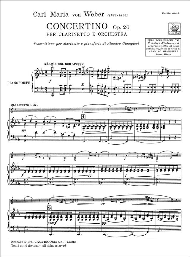 Concertino Op. 26 - Clarinetto E Pianoforte - klarinet a klavír